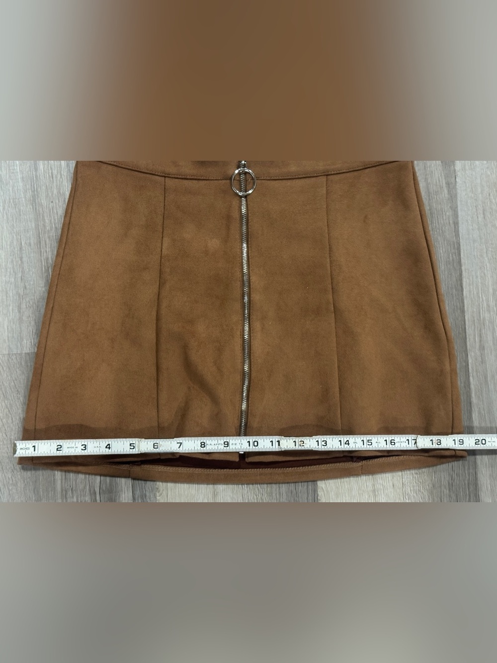 Altar'd State Brown Faux Suede Front-Zip Mini Skirt - Made in the USA - Picture 5 of 9